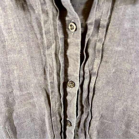 August silk women 100% linen navy blue button up shirt sleeve shirt breathable - Picture 5 of 8